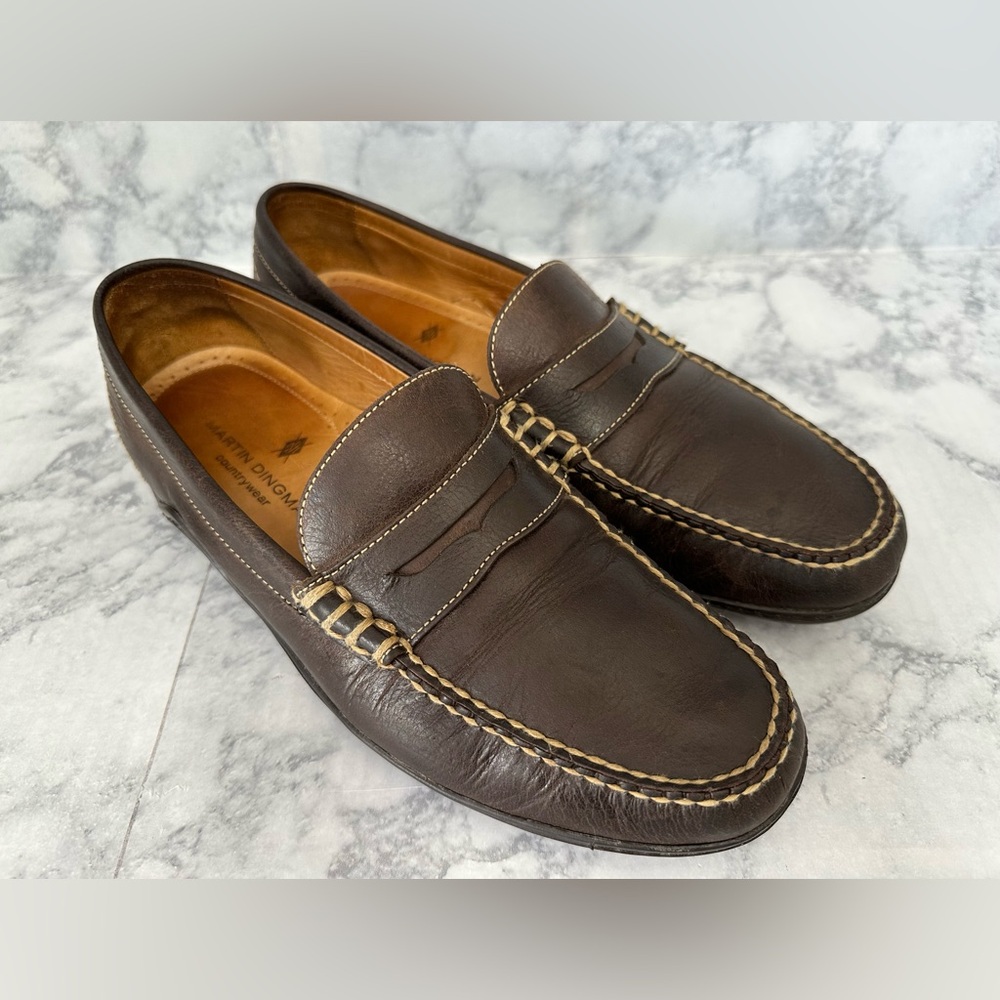 Martin Dingman Countrywear Dark Brown Leather Loafers Slip-on Vibram sz 10